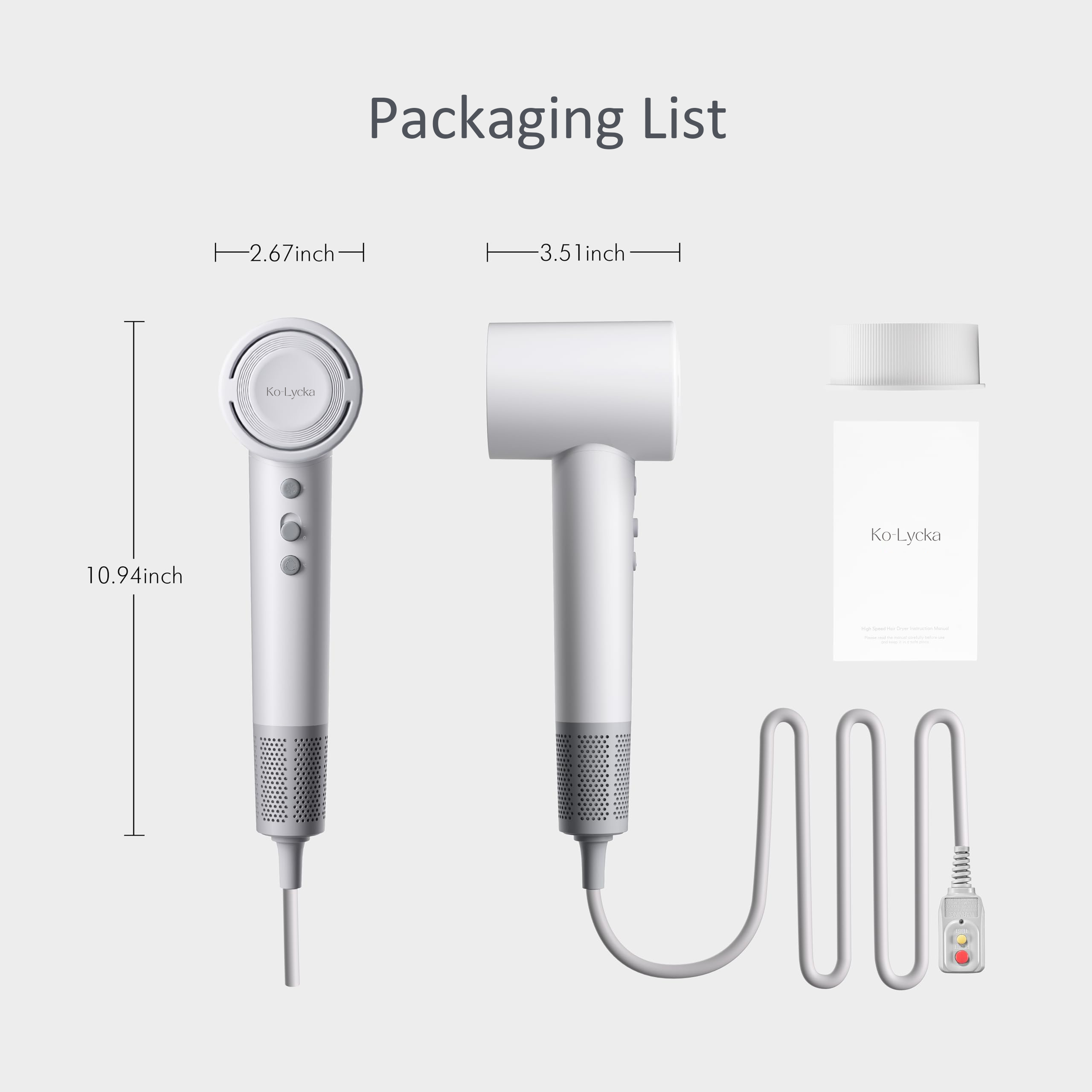 Ko-Lycka Packaging List High-speed Hair Dryer Safe ALCI Plug Instruction Manual User Manual