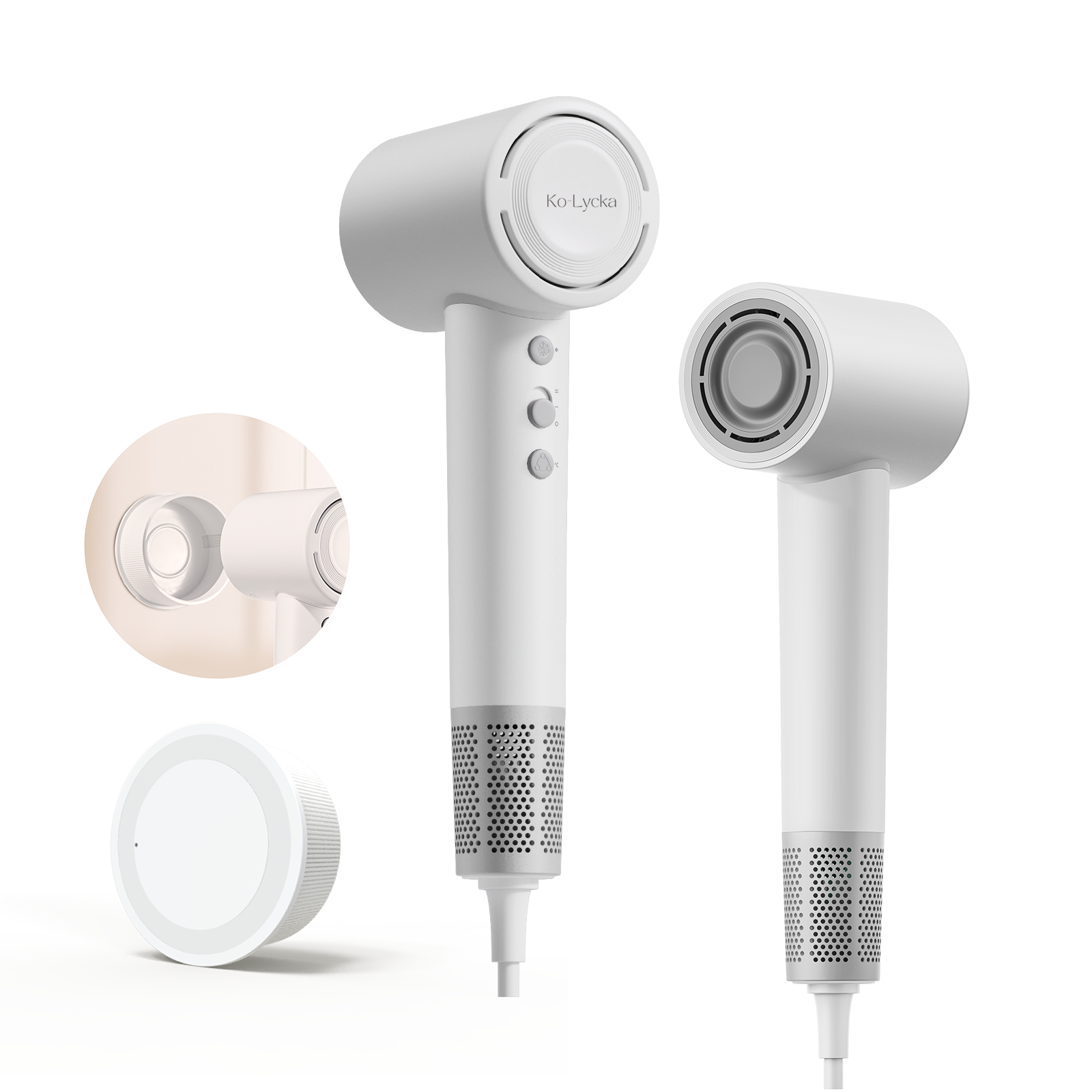 Ko-Lycka Highspeed Hair Dryer with Wall-mounted Holder White Handheld like Dyson
