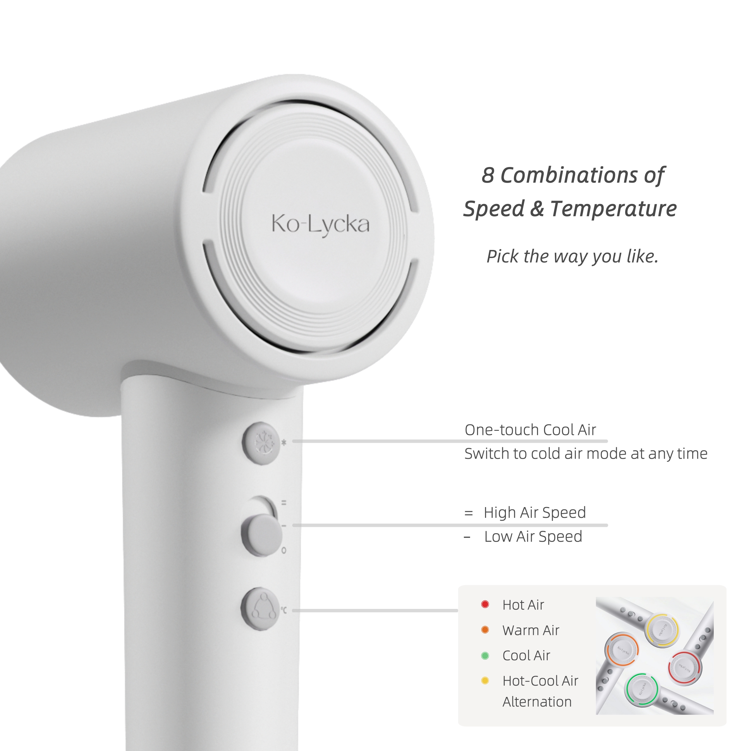 Ko-Lycka Simple Control High Speed HairDryer Hair Blower Best Hair Dryer for Fine Hair